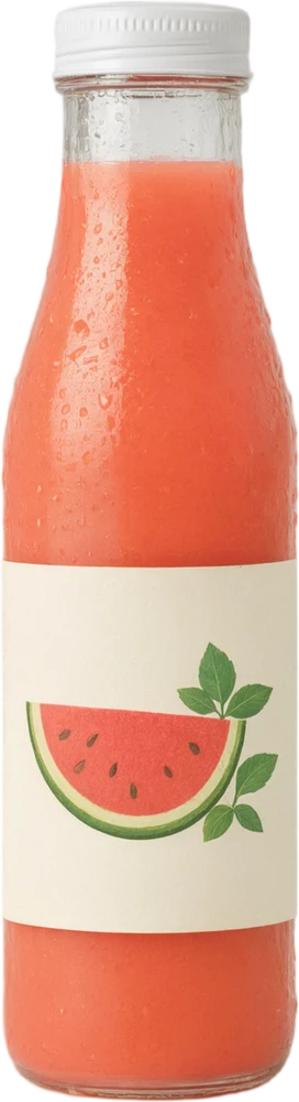 Watermelon juice in a glass bottle
