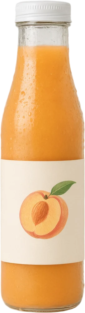 Peach juice in a glass bottle